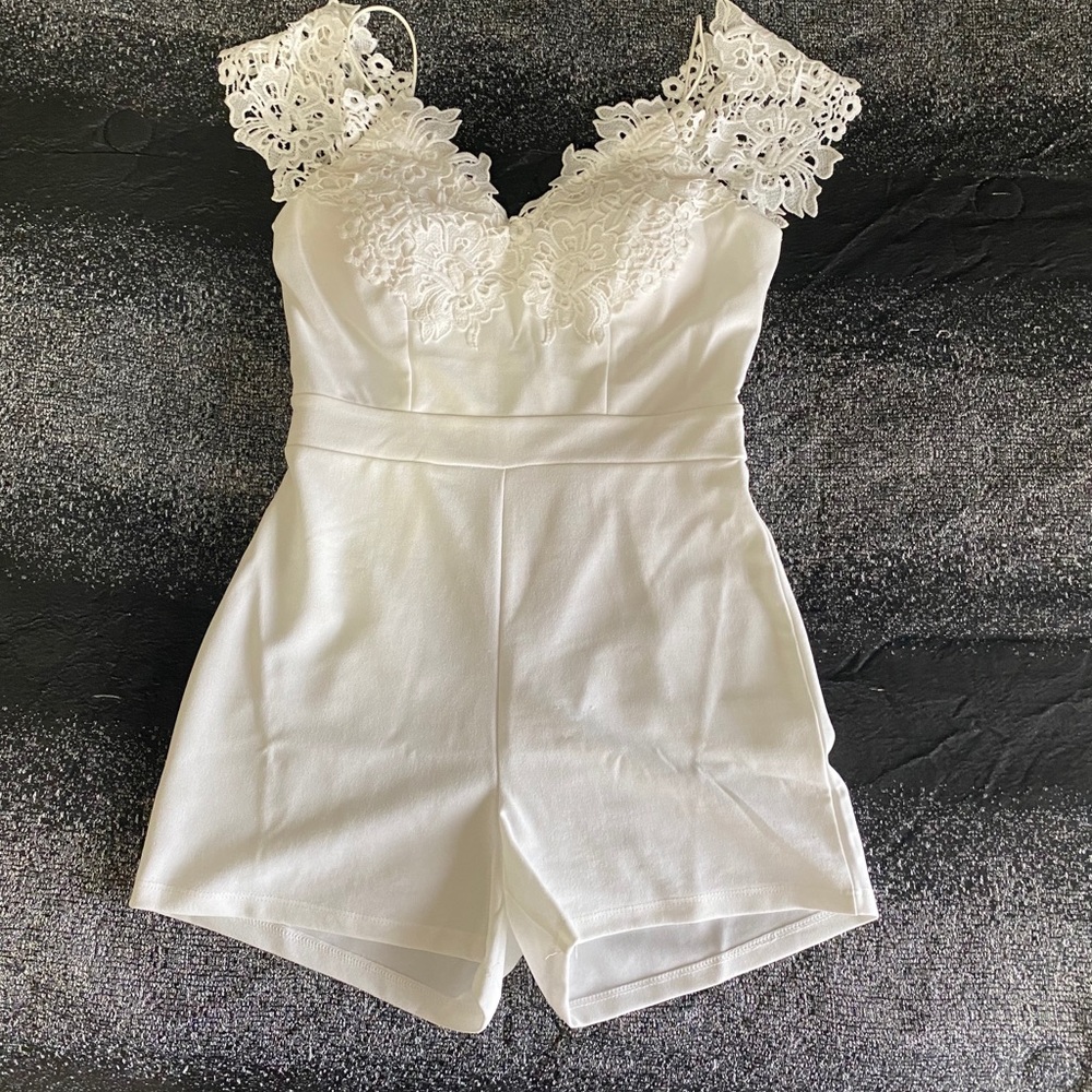 Fashion nova, romper, white, shorts, small